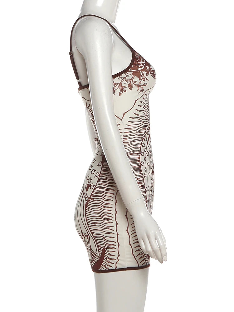 Women's Mini Bodycon Dress – Art Print, Low-Neck, High Stretch