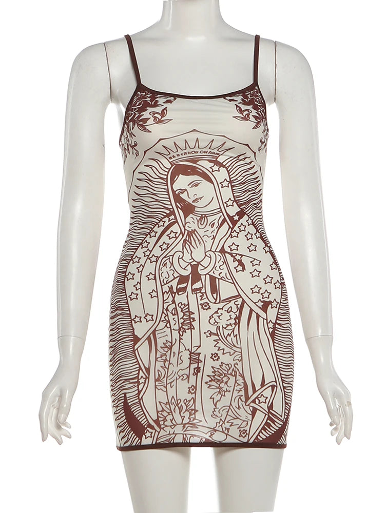 Women's Mini Bodycon Dress – Art Print, Low-Neck, High Stretch