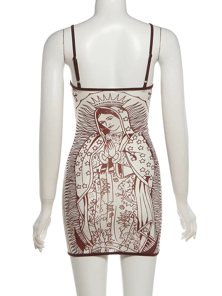 Women's Mini Bodycon Dress – Art Print, Low-Neck, High Stretch