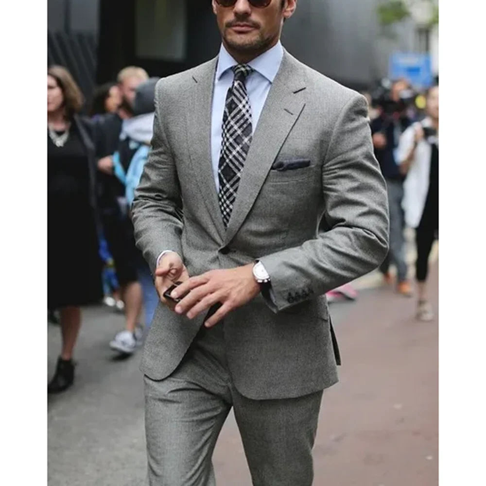 Men’s Slim-Fit Light Grey Suit, Jacket & Trousers