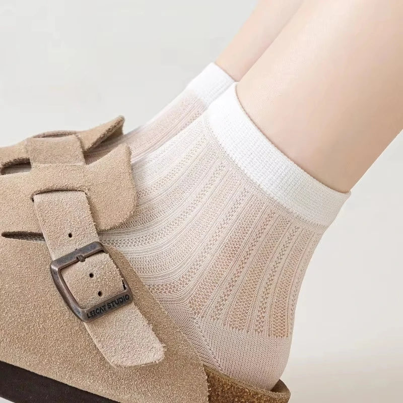 Women's Silk Ankle Socks – Hollow Mesh, Breathable, 1/3/6 Pairs