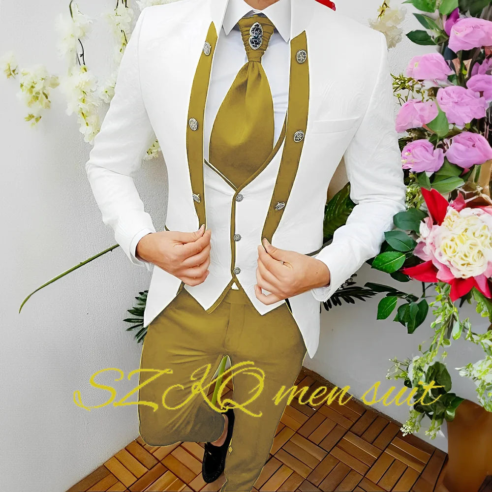 Men’s Floral Wedding Suit with Waistcoat & Tie