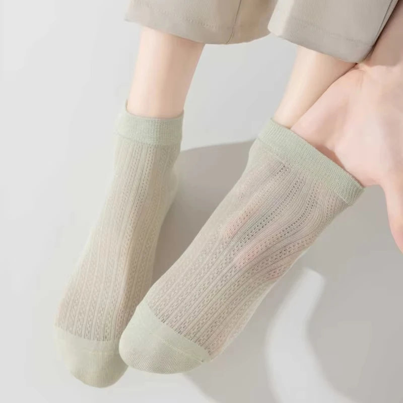 Women's Silk Ankle Socks – Hollow Mesh, Breathable, 1/3/6 Pairs