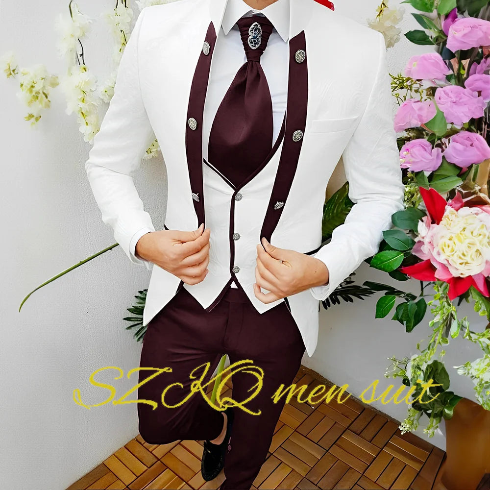 Men’s Floral Wedding Suit with Waistcoat & Tie