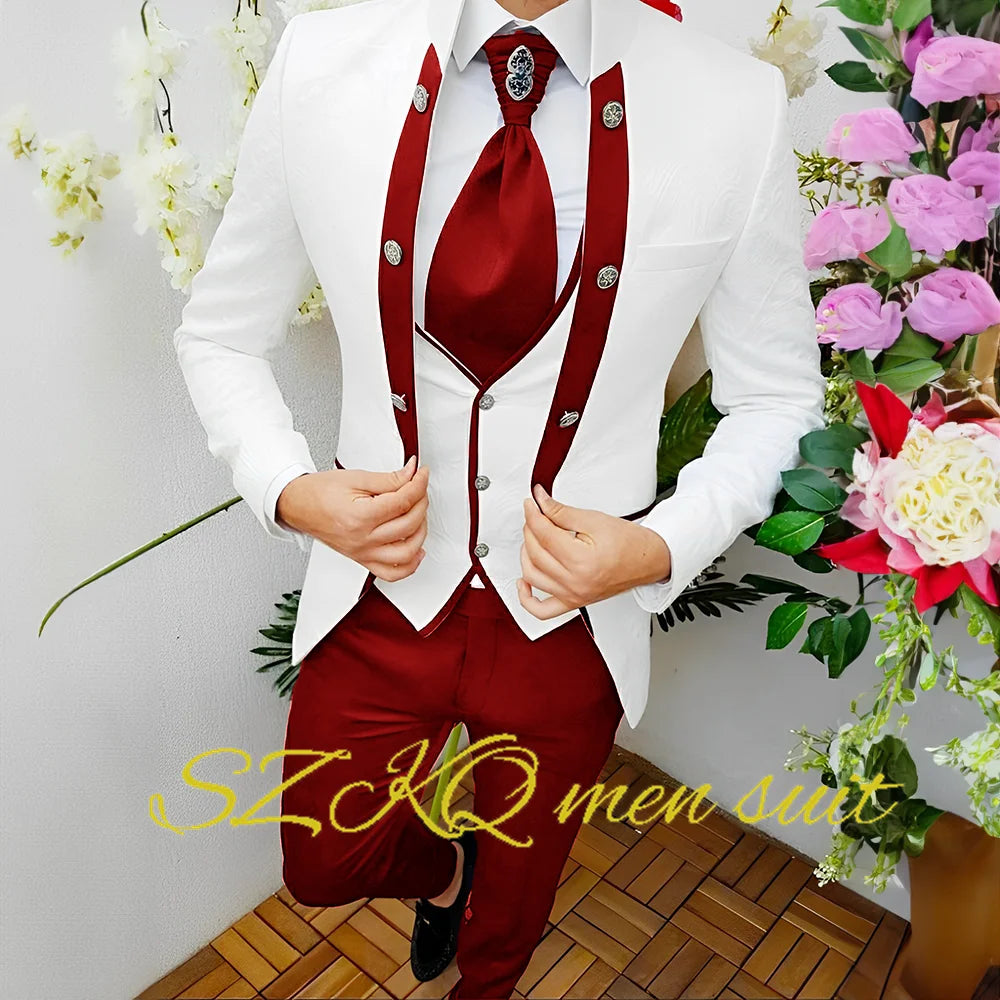 Men’s Floral Wedding Suit with Waistcoat & Tie