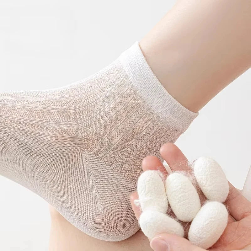 Women's Silk Ankle Socks – Hollow Mesh, Breathable, 1/3/6 Pairs