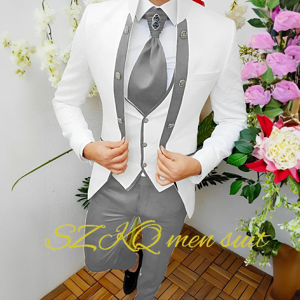 Men’s Floral Wedding Suit with Waistcoat & Tie
