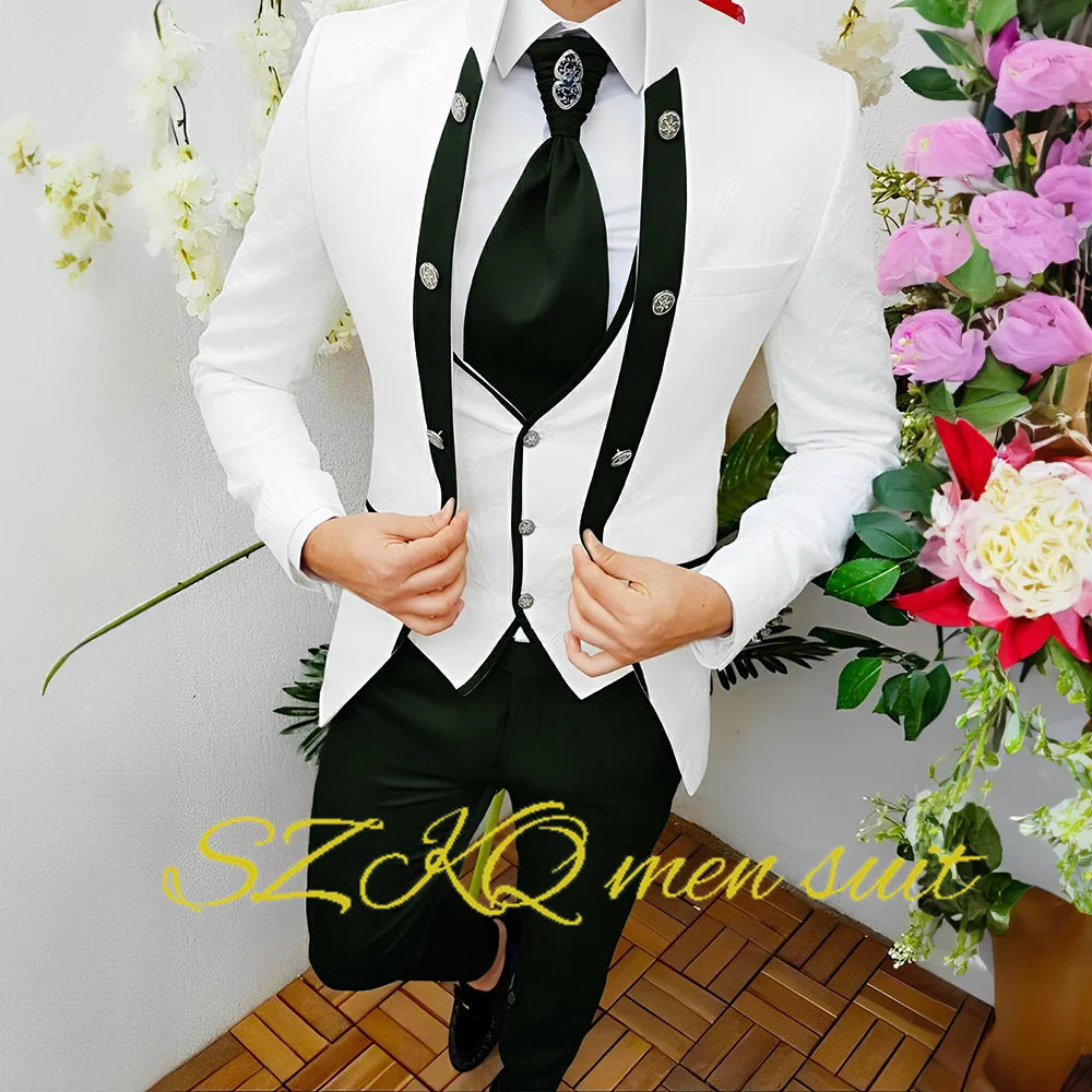 Men’s Floral Wedding Suit with Waistcoat & Tie