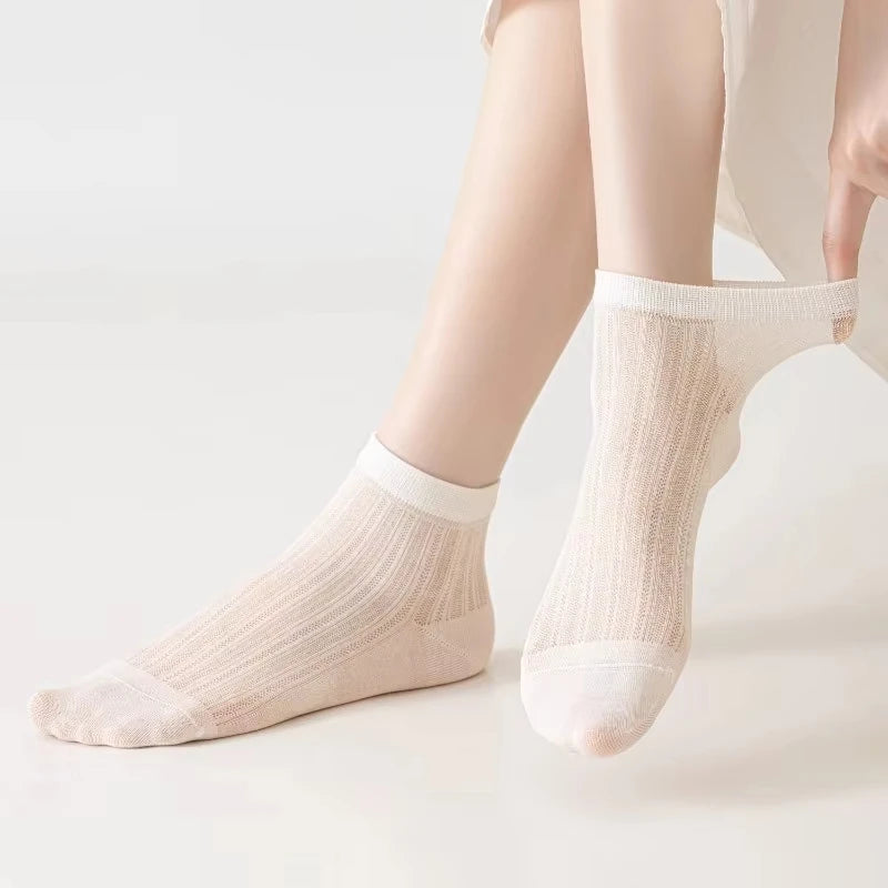Women's Silk Ankle Socks – Hollow Mesh, Breathable, 1/3/6 Pairs