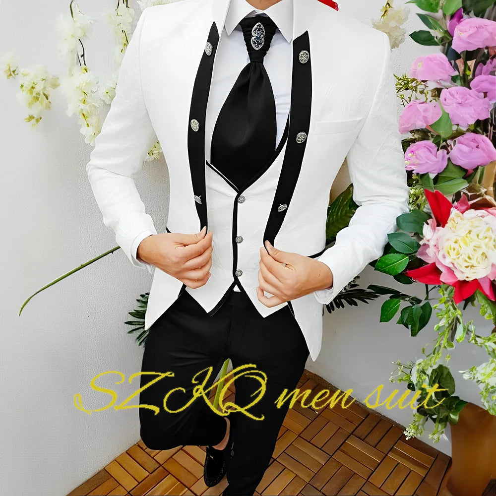 Men’s Floral Wedding Suit with Waistcoat & Tie