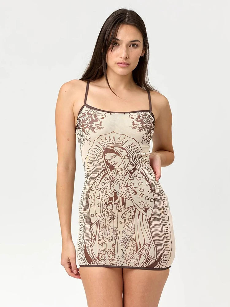 Women's Mini Bodycon Dress – Art Print, Low-Neck, High Stretch