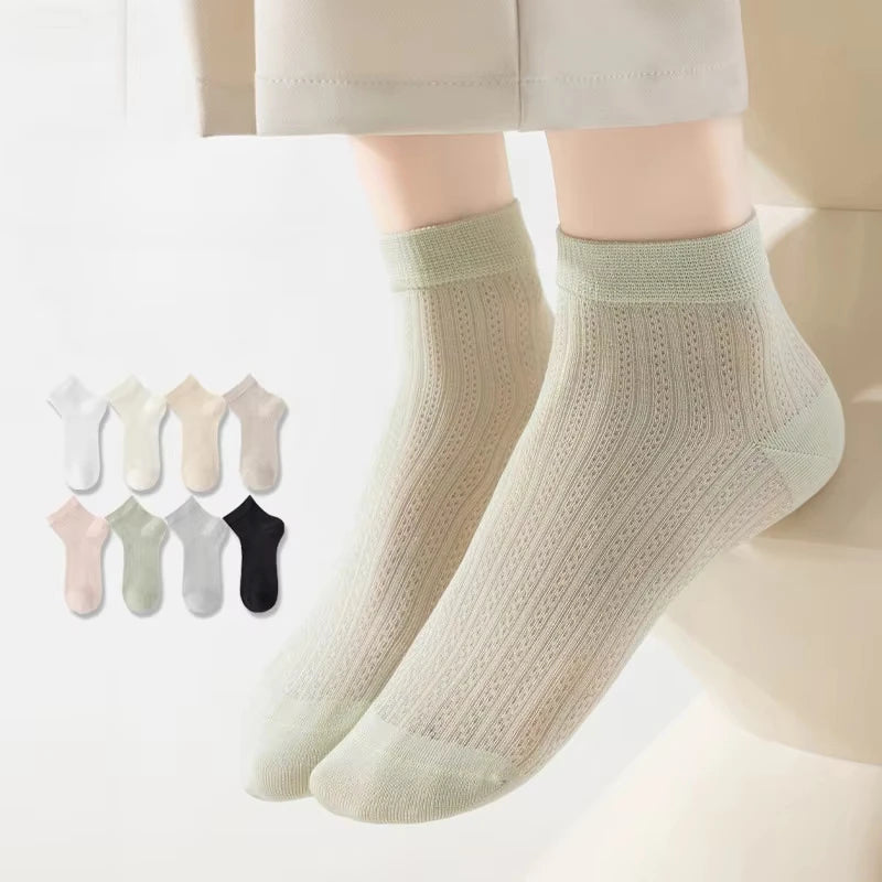 Women's Silk Ankle Socks – Hollow Mesh, Breathable, 1/3/6 Pairs