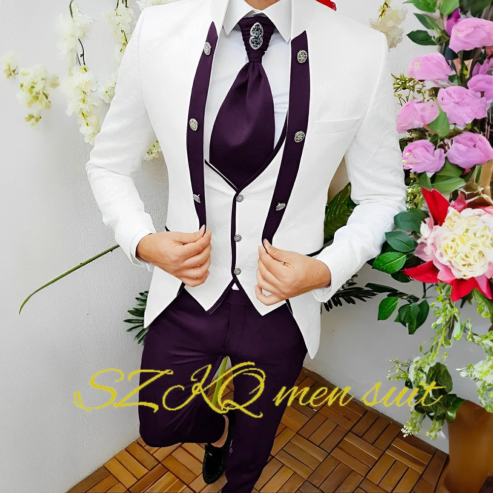Men’s Floral Wedding Suit with Waistcoat & Tie