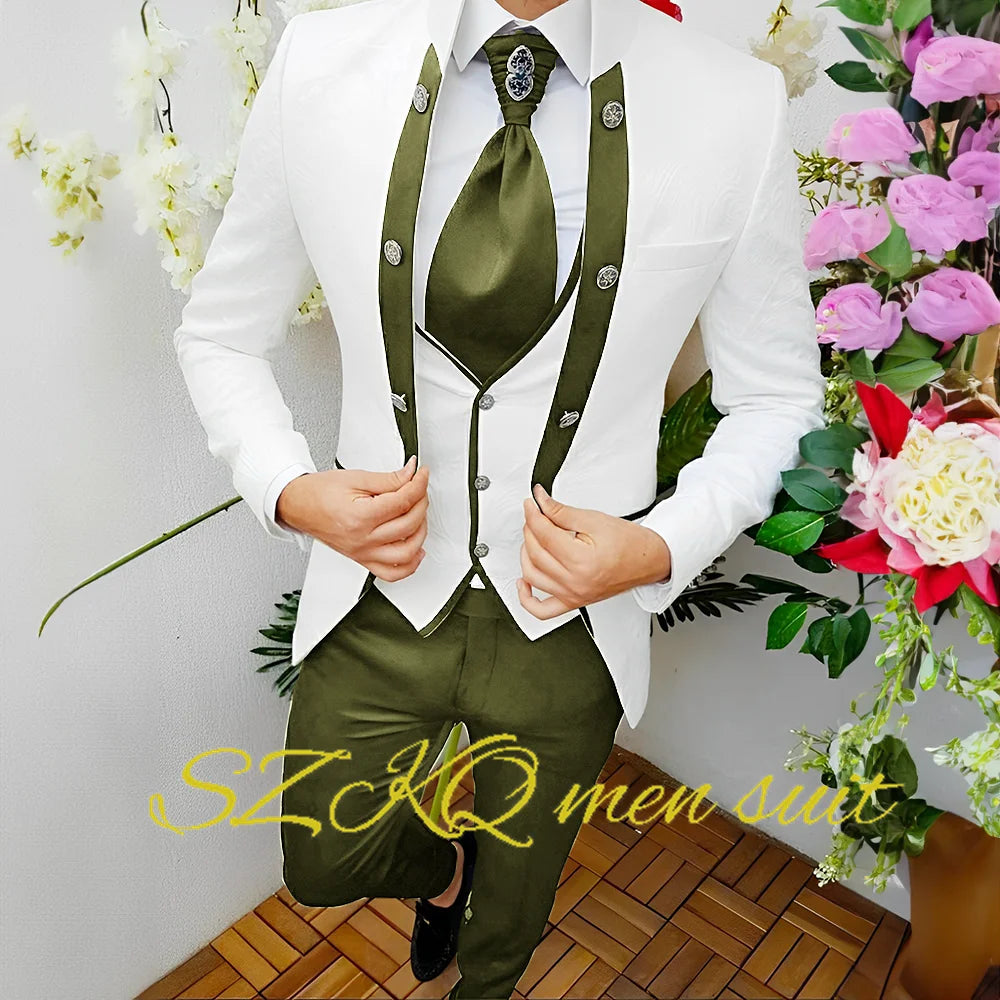 Men’s Floral Wedding Suit with Waistcoat & Tie