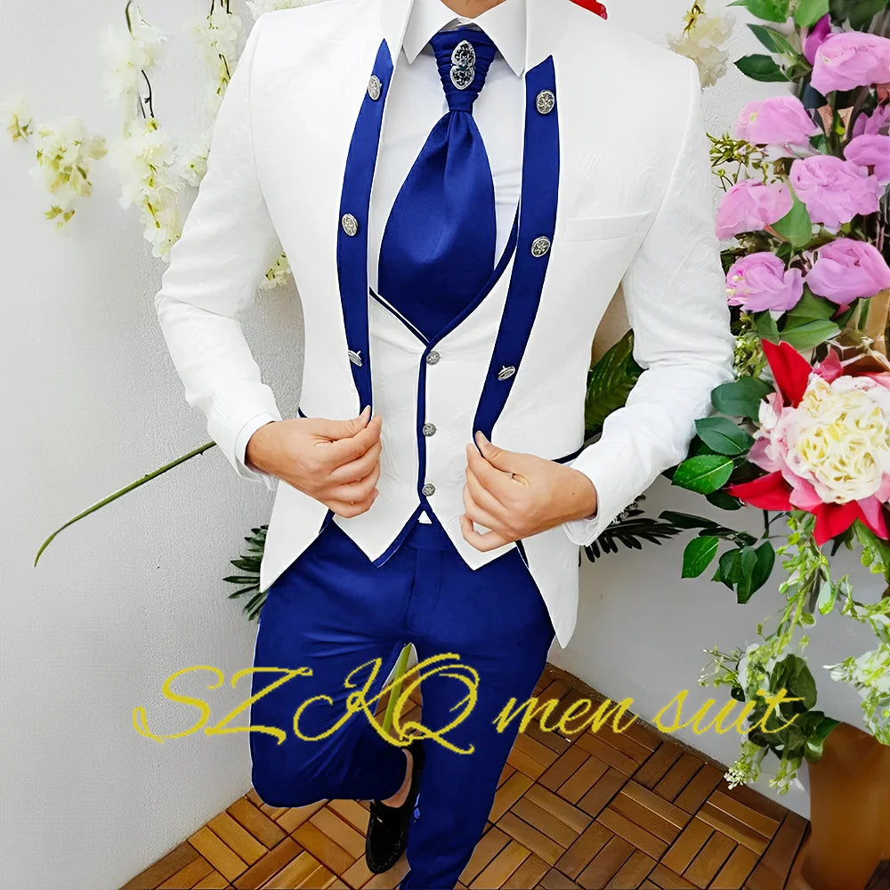 Men’s Floral Wedding Suit with Waistcoat & Tie